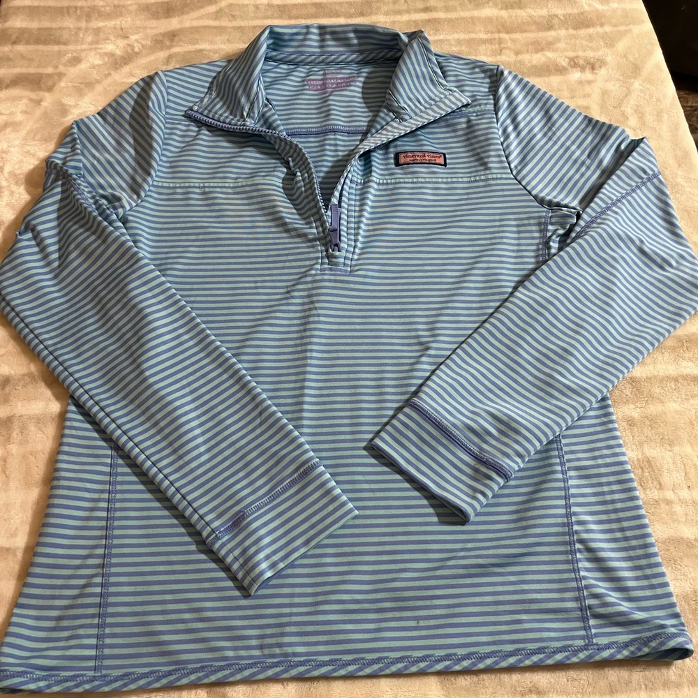 Vineyard Vines blue and Green  Striped pullover 1/4 Zip Shirt